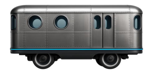 Retro metro carriage with a riveted exterior and small, circular side windows