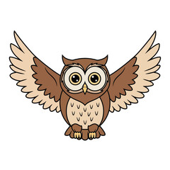 Obraz premium Cartoon depiction of an owl with wings spread, facing forward. The owl has brown and beige coloring.