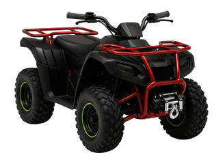 Recreational ATV with a bold color scheme and a neatly installed winch assembly