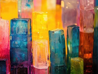 Vibrant crystal structures create a mesmerizing cityscape, showcasing a spectrum of colors and textures