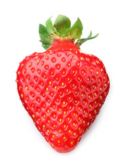 One fresh ripe strawberry isolated on white, above view
