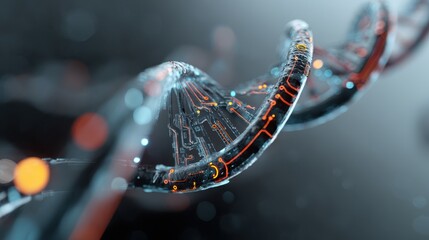 A futuristic DNA strand with techcircuit patterns