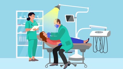 Dentist treating teeth with his assistant at his cinic 