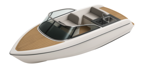 Mini-yacht with wraparound windshield and compact galley area