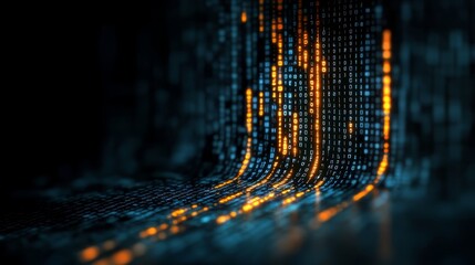 Computer screen with a blue background and orange lines. The orange lines are in a pattern and are in the foreground