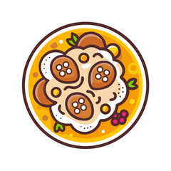 Cartoon plate of food with circular fruit design flat