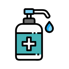 Hand sanitizer illustration with a light blue water droplet