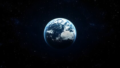 Fototapeta premium A planet in space with a lot of stars. The planet is blue and white. The stars are scattered all over the sky