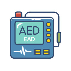 AED device illustration in a colorful cartoon style image