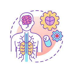 Human body with brain, medication and gears in illustration