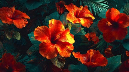 Beautiful orange hibiscus flower background tropical floral design summer exotic bloom blossom petal pattern wallpaper