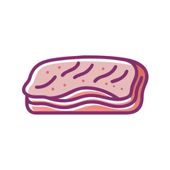 Stylized illustration of sliced ham isolated on black backdrop