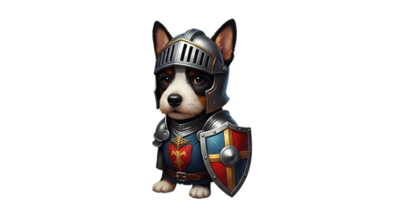 Corgi dog in knight armor isolated on transparent background