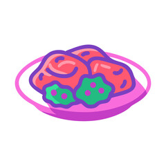Stylized food illustration of dumplings on a pink plate