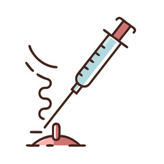 Medical syringe injecting drug into skin graphic illustration