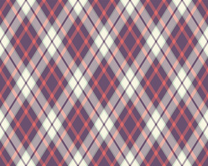 Elegant diagonal plaid pattern in muted coral, purple, and cream.  Perfect for textile design, website backgrounds, or fashion illustrations.