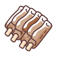 Stylized BBQ Ribs Illustration on Black Background For Food
