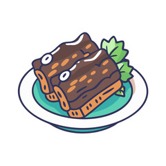 Stylized cartoon image of braised pork belly on plate