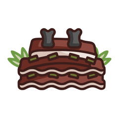 Cartoon style ribs with herbs on a black background