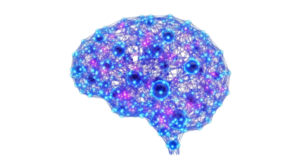 Artificial intelligence brain digital network technology neural connection concept art on transparent background