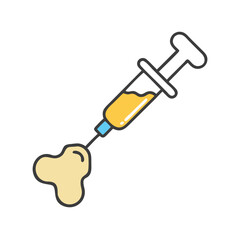 Medical injection syringe administering treatment to a bone joint
