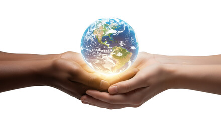 Global earth day hands holding world planet care environment sustainability ecology future save earth on transparent background