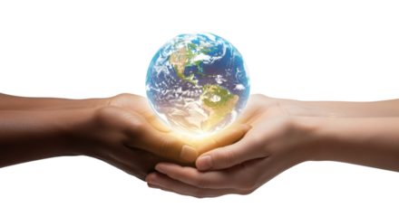 Global earth day hands holding world planet care environment sustainability ecology future save earth on transparent background