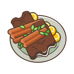 Delicious ribs with potatoes and fresh greens illustration