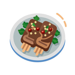 Illustration of ribs on a plate with garnish