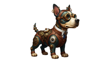 Steampunk dog isolated on transparent background