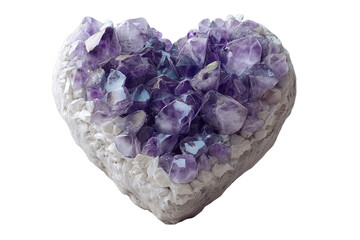 Amethyst Crystals Heart Shaped Geode Cut Out on White Background