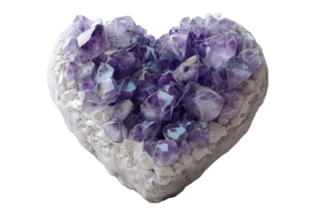 Amethyst Crystals Heart Shaped Geode Cut Out on White Background