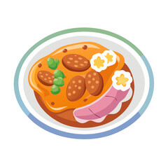 Cartoon style braised sausage plate for menu illustration use