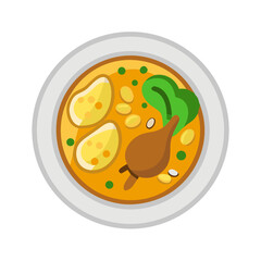 Flat illustration of chicken soup served in white bowl