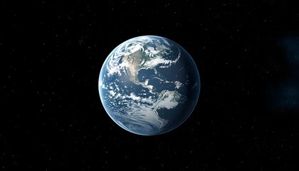 Fototapeta premium A blue and white planet in space. The planet is surrounded by stars. The planet is the center of the image