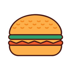 Cartoon Style Burger Illustration on Black Background Ready To Eat