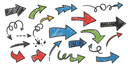 Doodle arrows and scribble accents set dynamic sketch style  Isolated On Transparent Background