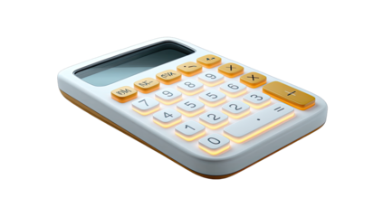 A modern, 3D rendered calculator with a light-up keypad