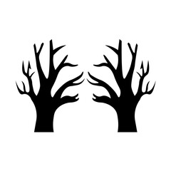 Isolated illustration silhouette cartoon of a pair of Halloween dead trees for Halloween template, image accessories, and Halloween ad