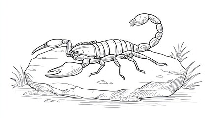 Scorpions on rock outline drawing