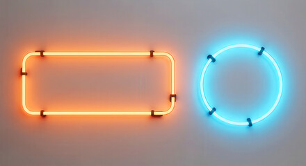Neon tube light frames rounded rectangle and circle set glowing edges  Isolated On Transparent Background