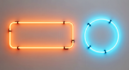 Neon tube light frames rounded rectangle and circle set glowing edges  Isolated On Transparent Background