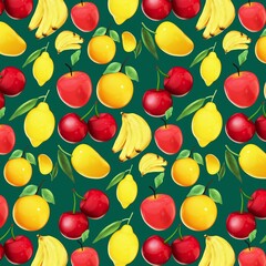 Seamless Fruit Pattern with 3D Illustrations