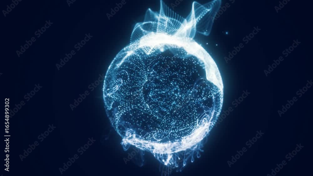 Wall mural high-tech glowing sphere with blue digital particles forming complex structures