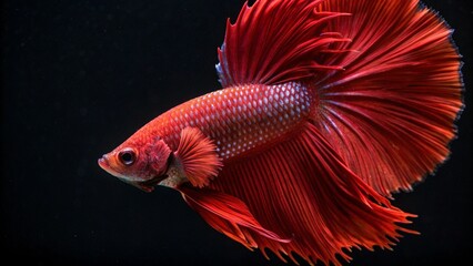 Seize the dynamic moment of a red Siamese fighting fish against a black backdrop 