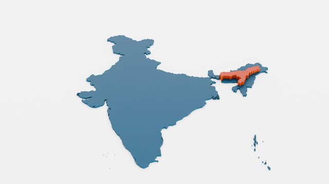 The location of Assam is shown on the map of India