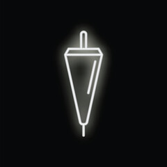 White glowing neon icon of a plumb bob hanging against a black background