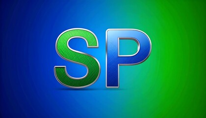 Stylish, 3D rendered capital letters "S" and "P" in vibrant green and blue, set against a gradient background of teal and bright green.