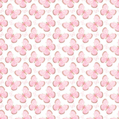 Butterfly watercolor pattern. Pink background in vintage style.