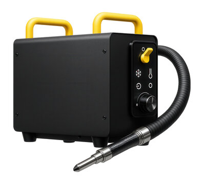 Dry ice blasting machine with an insulated hose for removing burrs from plastic components in a consumer electronics factory